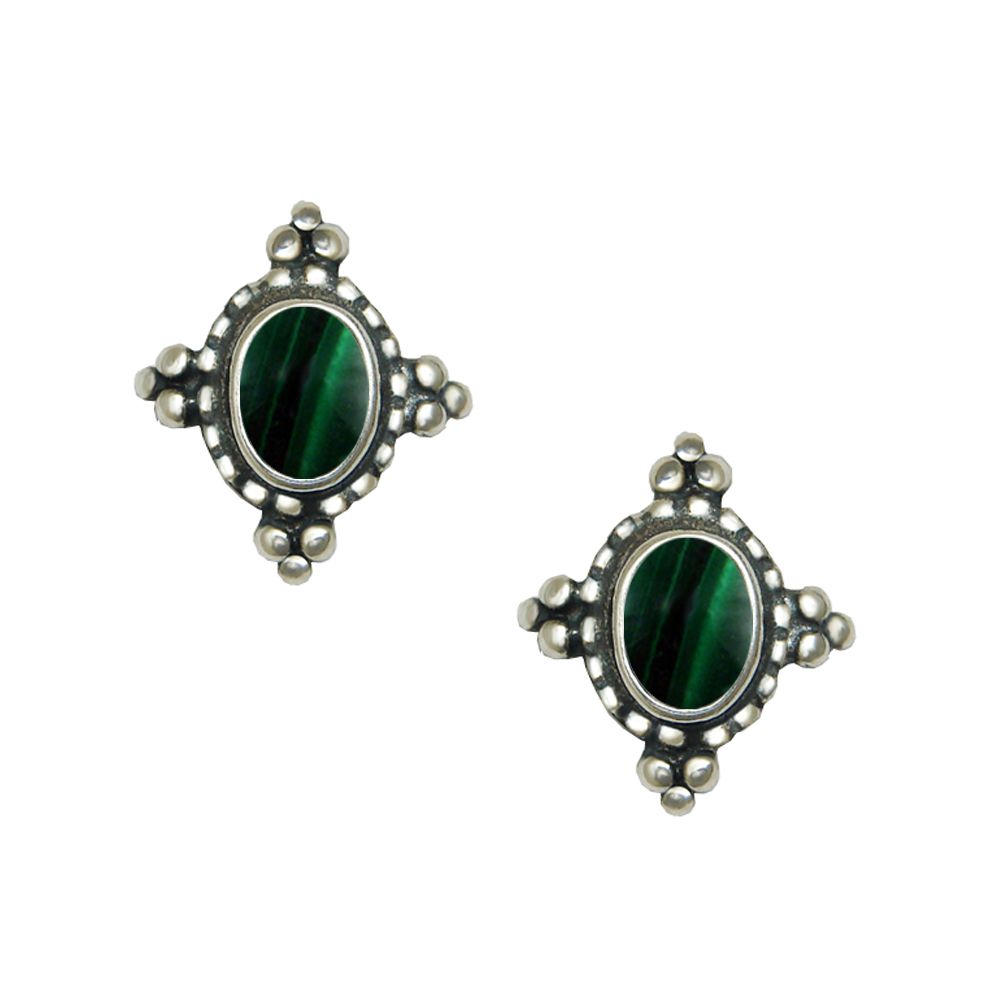 Sterling Silver Little Malachite Post Stud Earrings